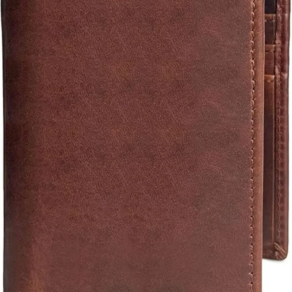 RFID Vintage Brown Leather Classic Trifold Wallet for Men